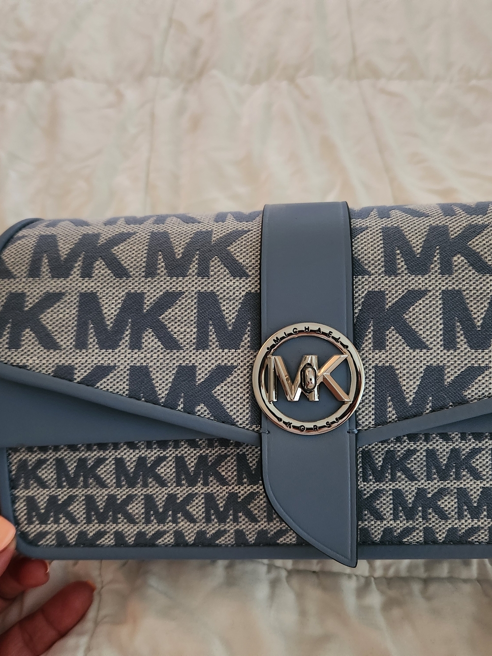 Michael Kors Slate Blue MK Monogram Envelope Clutch